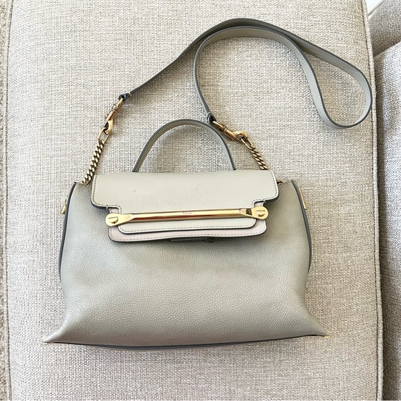 2F Chloe Clare medium Top Handle Chain Crossbody Satchel green gray leather - Picture 2 of 16